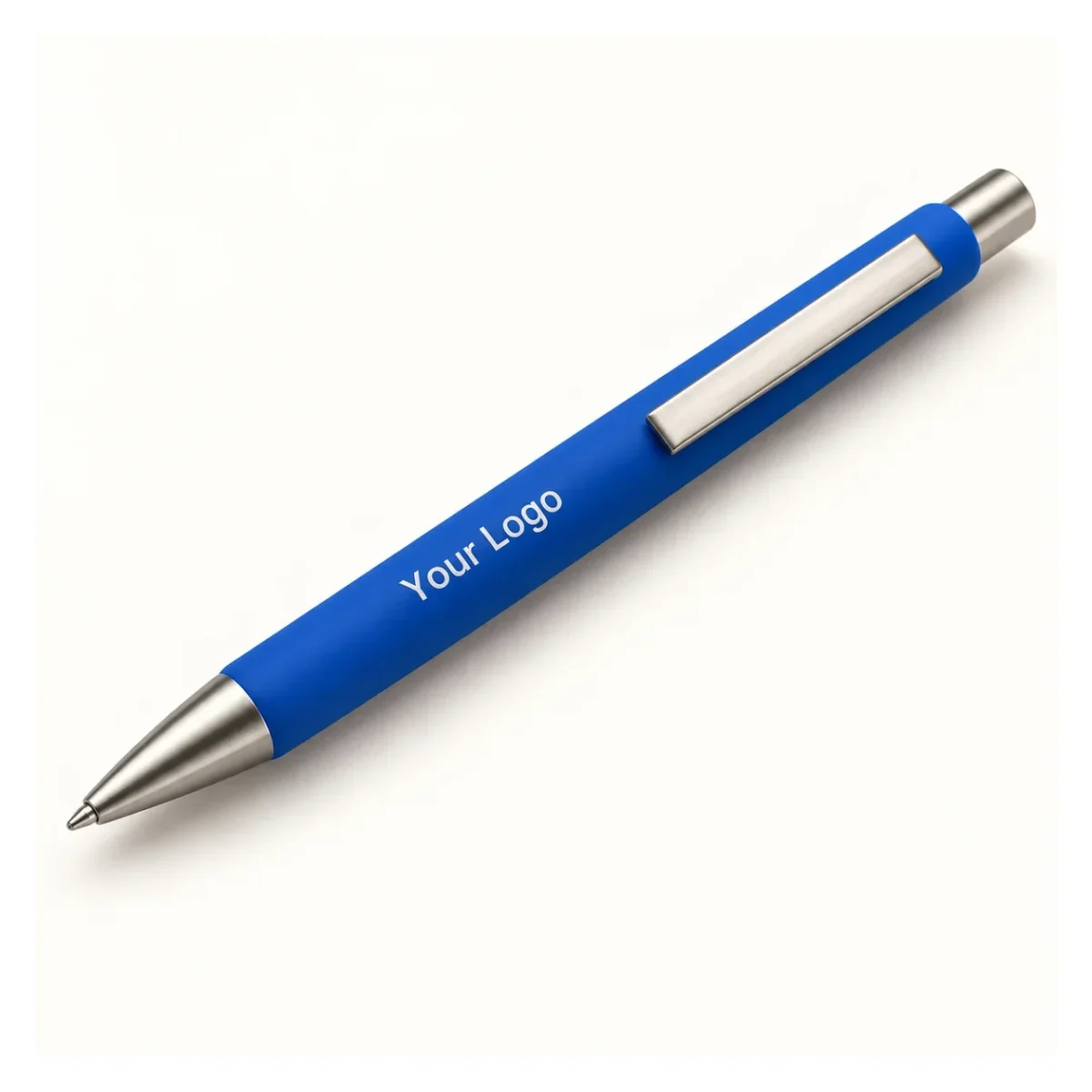 Blue Premium Steel Pen with Silver-Tone Trim